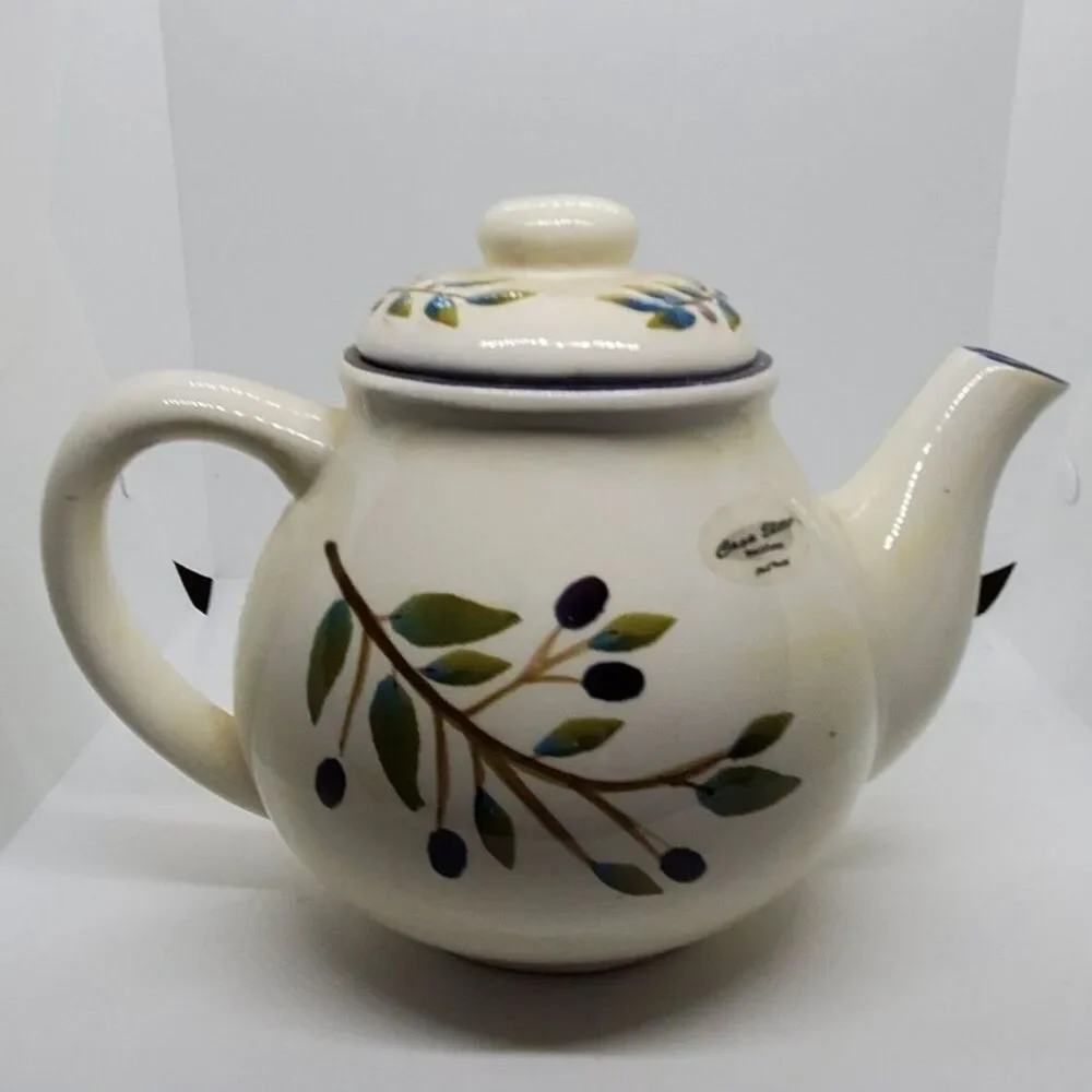 Vintage Casa Elite Olives Leaves Teapot Olive Dei Calli Romani Italian Cottage